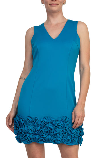 Donna Ricco V-Neck Sleeveless Zipper Back Ruffled Hem Scuba Dress-1