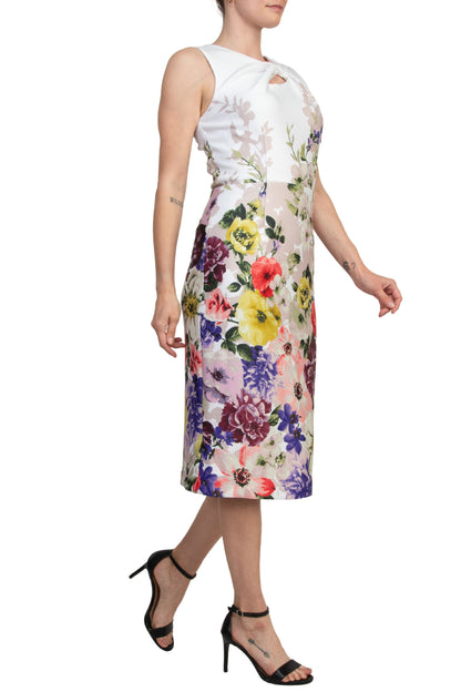Donna Ricco Asymmetric Twist-Neck Sleeveless Zip Closure Scuba Sheath Dress-2