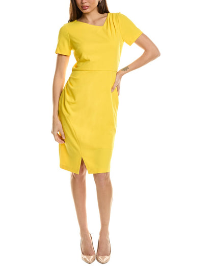 Donna Ricco Asymmetrical Neckline Hook-And-Eye Zipper Closure Pleated Split Hem Knee-Length Dress-0