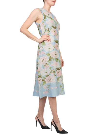 Donna Ricco Scoop Neckline Sleeveless Pullover Knit Floral Midi Dress-1