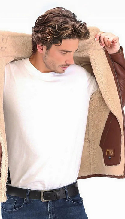 Eric Men's Natural Shearling Real Fur Leather Coat