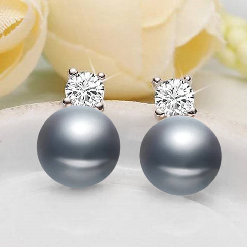 Genuine Freshwater Pearl  & Simulated Diamond Stud Earrings-9