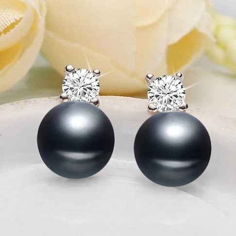 Genuine Freshwater Pearl  & Simulated Diamond Stud Earrings-6