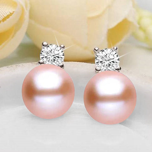 Genuine Freshwater Pearl  & Simulated Diamond Stud Earrings-8
