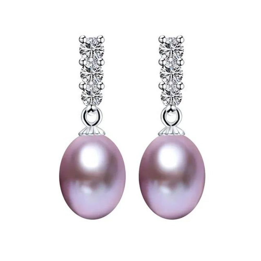 Genuine Freshwater Pearl and Simulated Diamond Drop Earrings-2