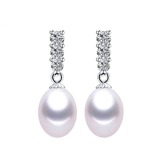 Genuine Freshwater Pearl and Simulated Diamond Drop Earrings-0
