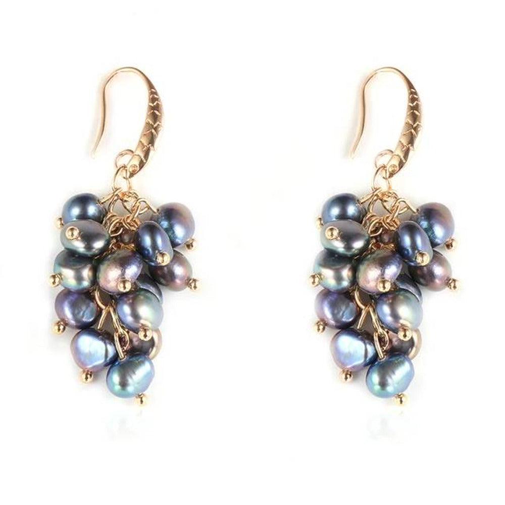 Genuine Freshwater Pearl Designer Cluster Dangle Drop Earrings-1