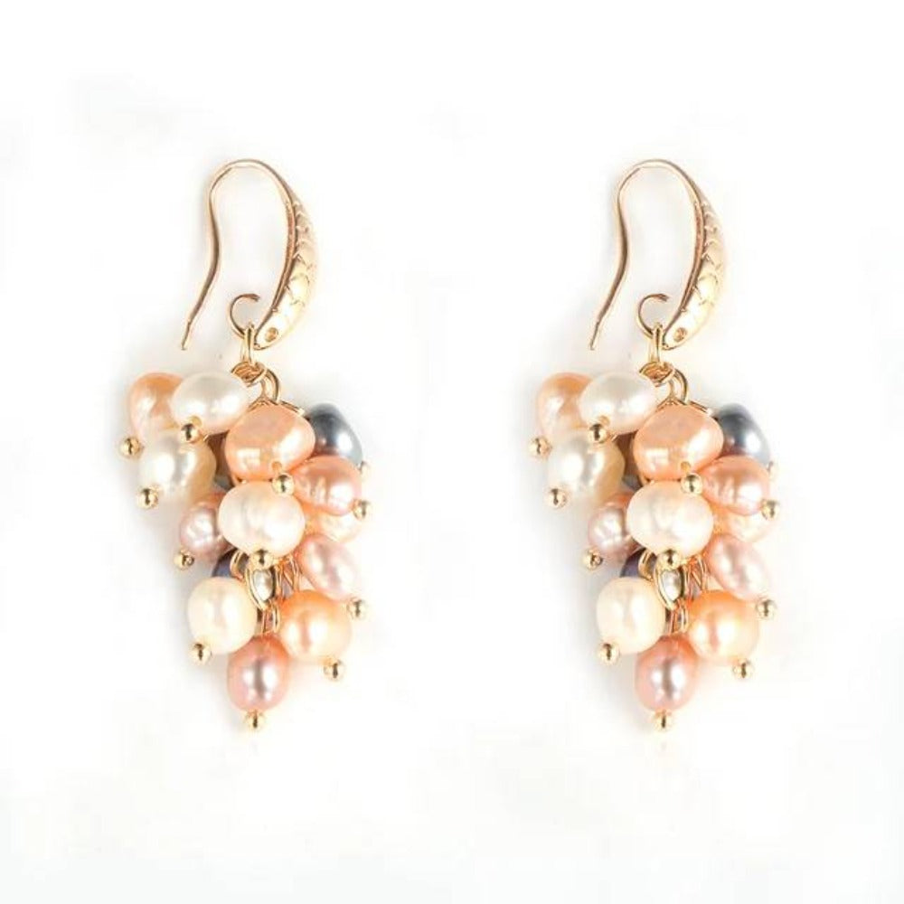 Genuine Freshwater Pearl Designer Cluster Dangle Drop Earrings-4