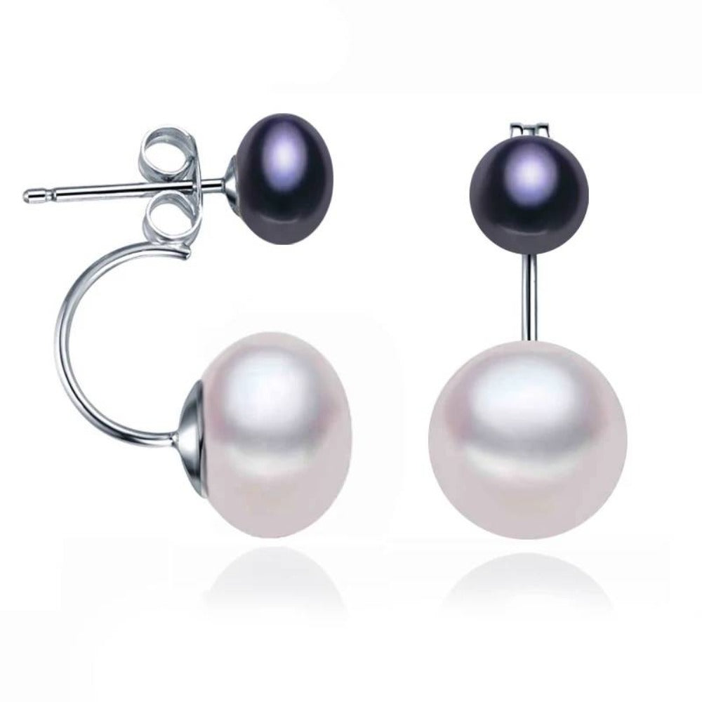 Double Drop Genuine Freshwater Pearl Earrings-0