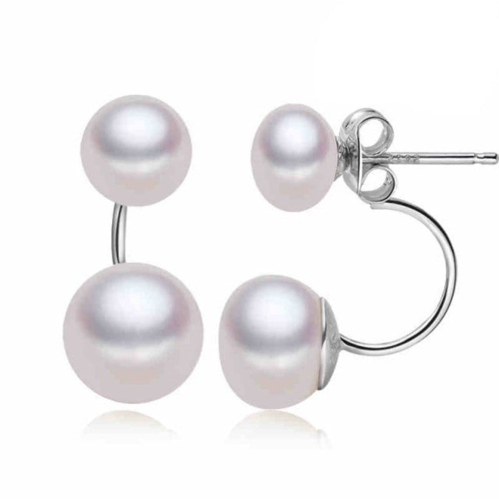 Double Drop Genuine Freshwater Pearl Earrings-3
