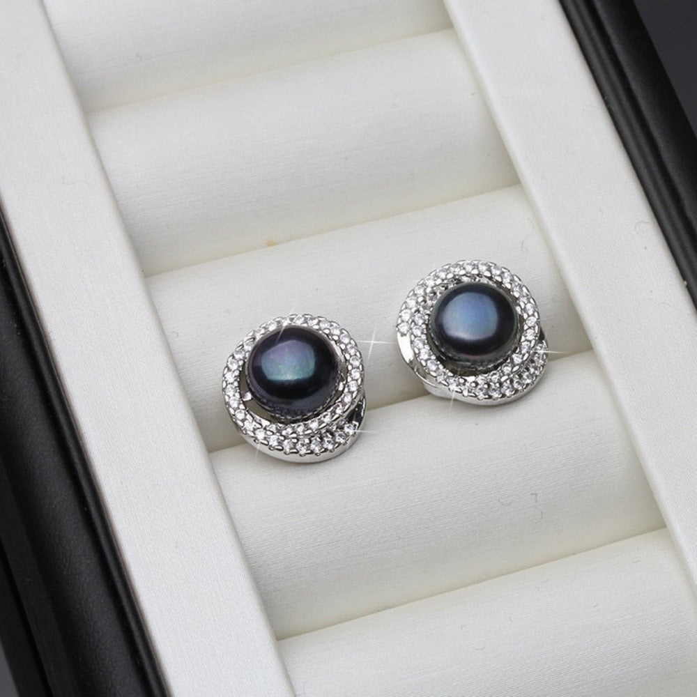 Genuine Simulated Diamond & Freshwater Pearl Swirl Stud Earrings-1