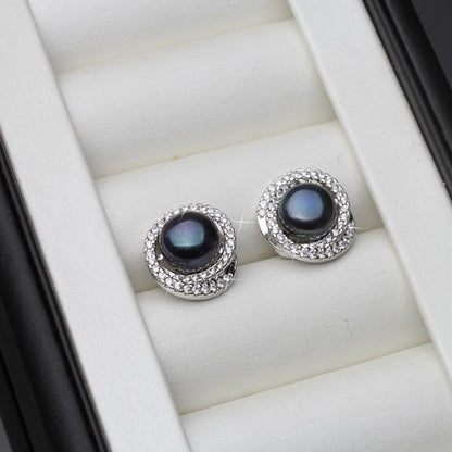 Genuine Simulated Diamond & Freshwater Pearl Swirl Stud Earrings-1
