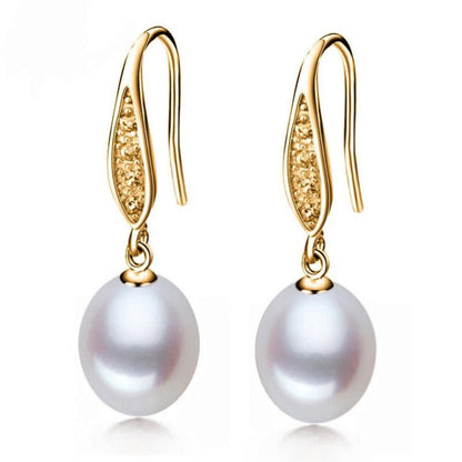 Stunning Simulated Diamond Freshwater Pearl Drop Earrings in Gold-4