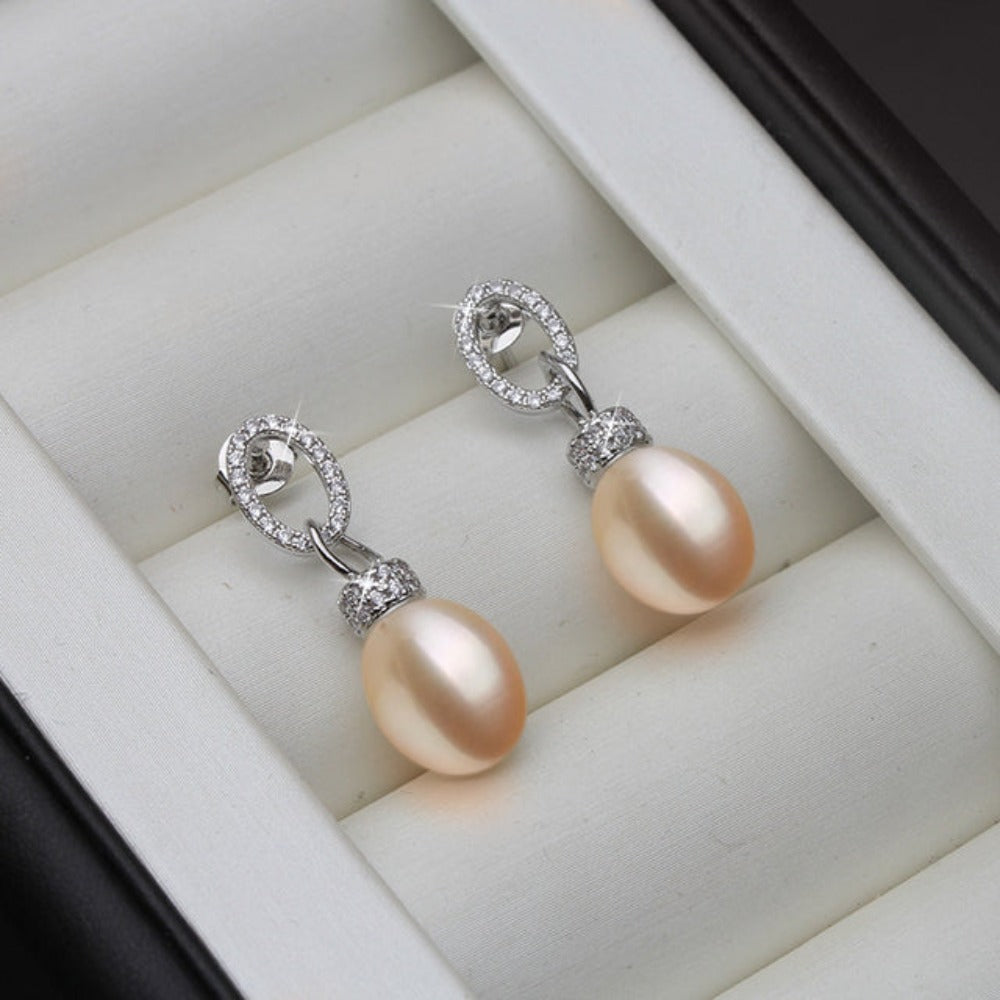 Genuine Freshwater Pearl & Simulated Diamond Drop Earrings-2