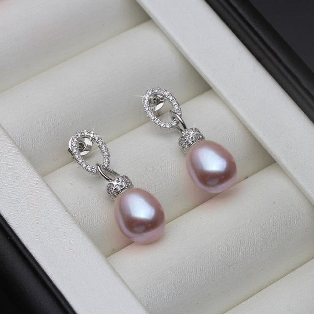Genuine Freshwater Pearl & Simulated Diamond Drop Earrings-3