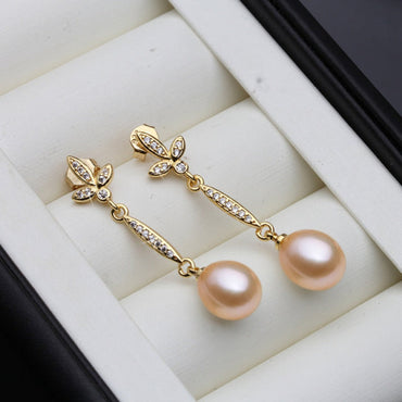 Genuine Freshwater Pearl Long Dangle Earrings in Gold-1