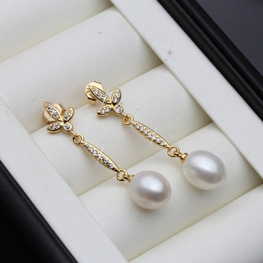 Genuine Freshwater Pearl Long Dangle Earrings in Gold-0