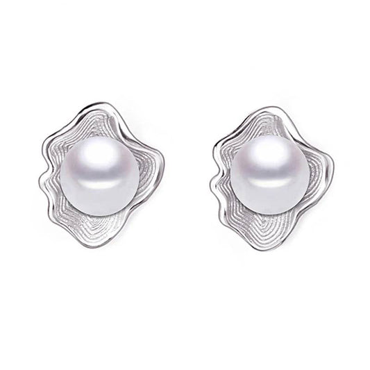 Genuine Freshwater Pearl in Oyster Shell Stud Earrings-0