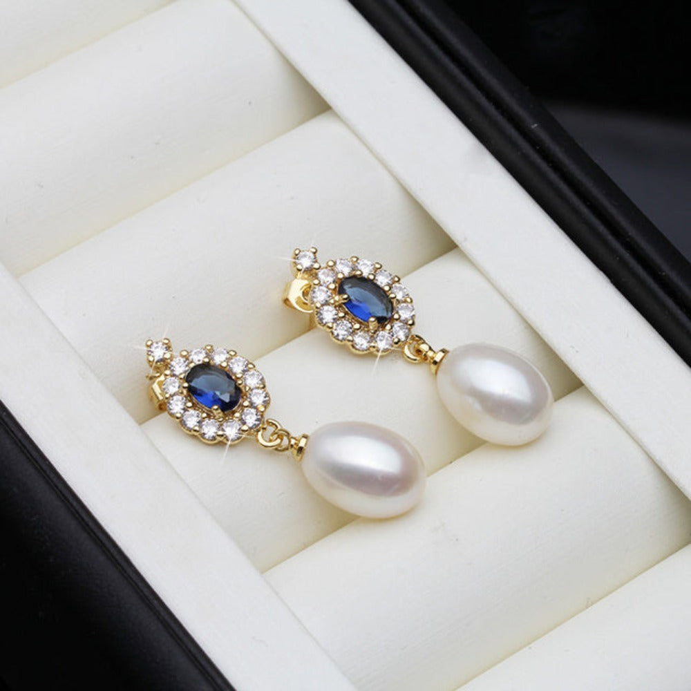 Genuine Freshwater Pearl Statement Drop Earrings in Gold-0