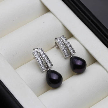Genuine Freshwater Pearl & Simulated Diamond Designer Dangle Drop Earrings-1