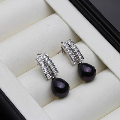 Genuine Freshwater Pearl & Simulated Diamond Designer Dangle Drop Earrings-1