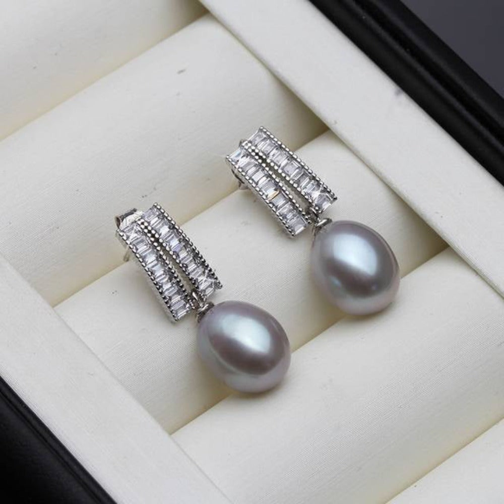 Genuine Freshwater Pearl & Simulated Diamond Designer Dangle Drop Earrings-4