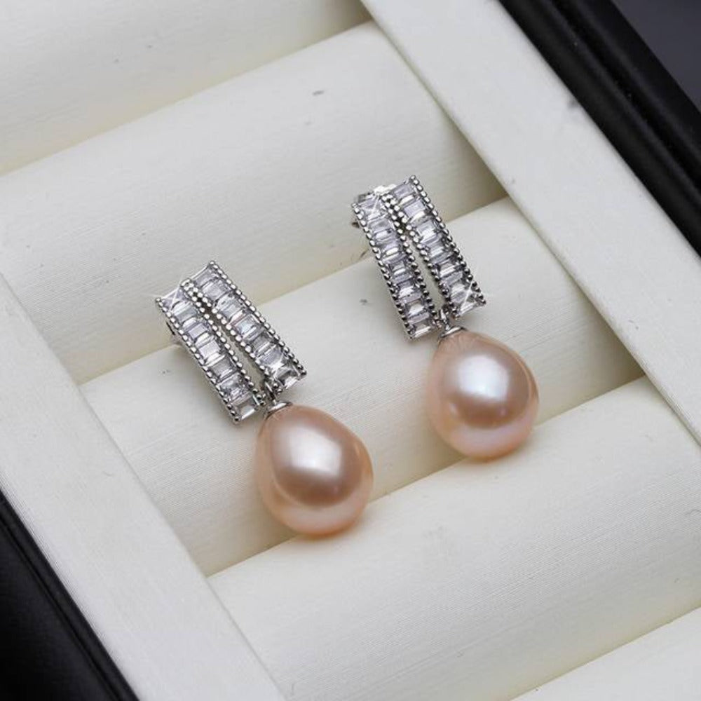 Genuine Freshwater Pearl & Simulated Diamond Designer Dangle Drop Earrings-2