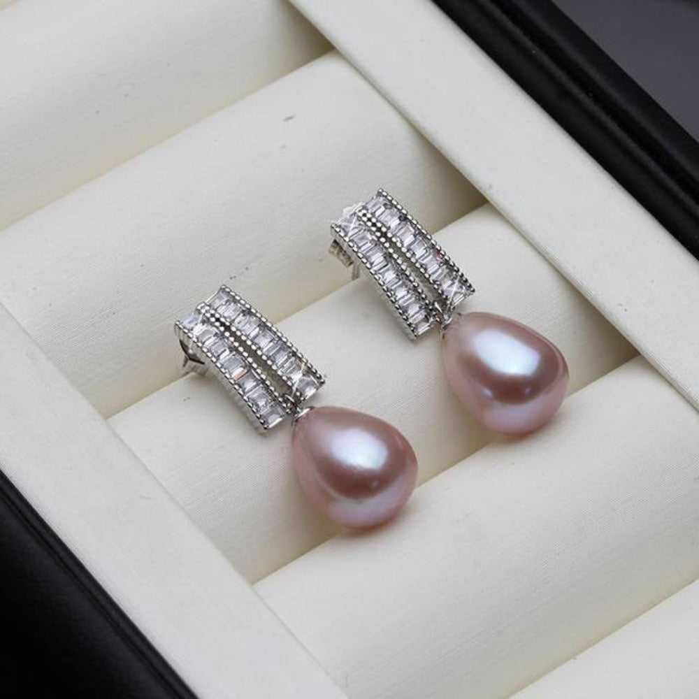 Genuine Freshwater Pearl & Simulated Diamond Designer Dangle Drop Earrings-3