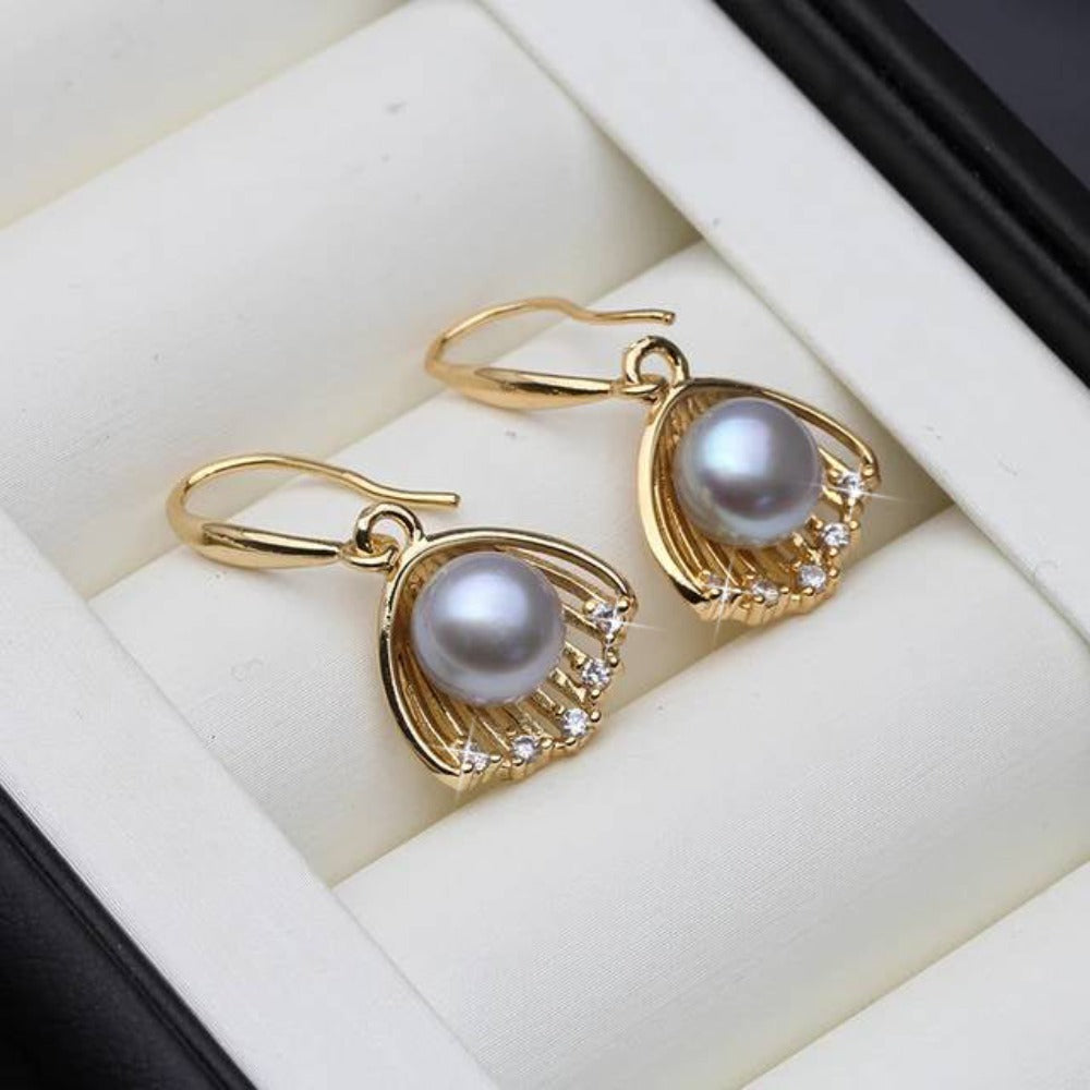Designer Genuine Freshwater "Pearl in Shell" Dangle Earrings in Gold-4