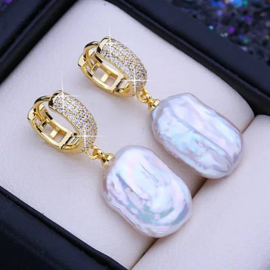 Designer Genuine Freshwater Baroque Pearl Stud Drop Earrings-0