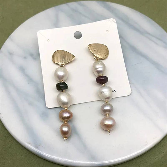 Designer Genuine Freshwater White & Pink Pearl Dangle Earrings in Gold-0