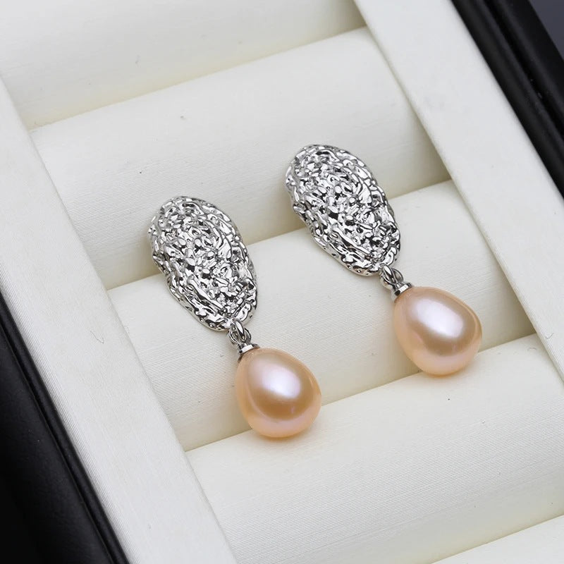 Genuine Freshwater Pearl Oval Statement Stud Earrings-3