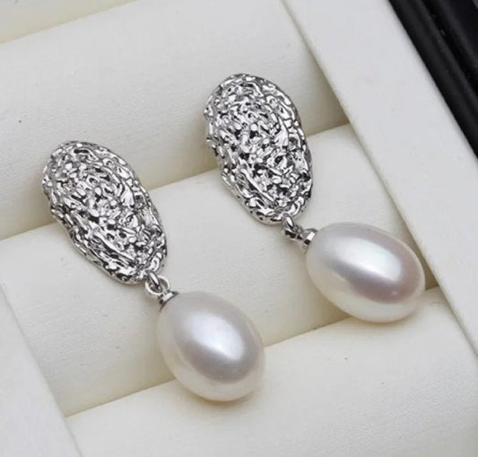 Genuine Freshwater Pearl Oval Statement Stud Earrings-0