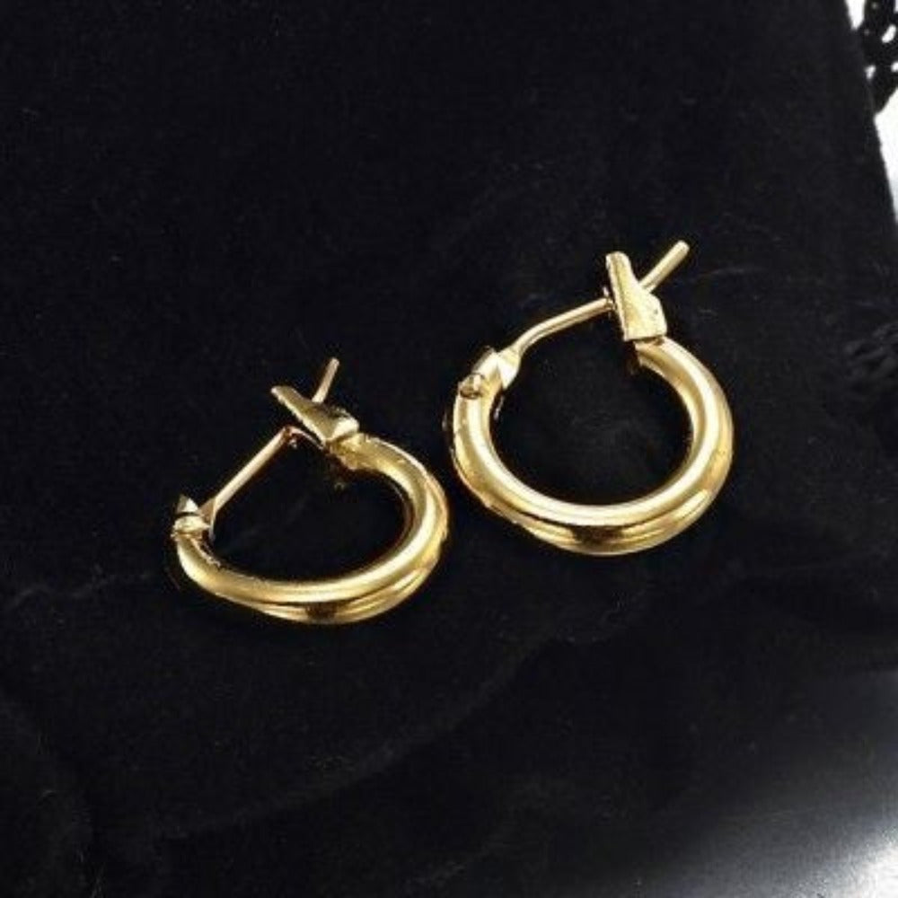 18ct Heavy Yellow Gold Plated 6mm (Babies) & 9mm (Children's) Hoop Earrings - USA Made-4