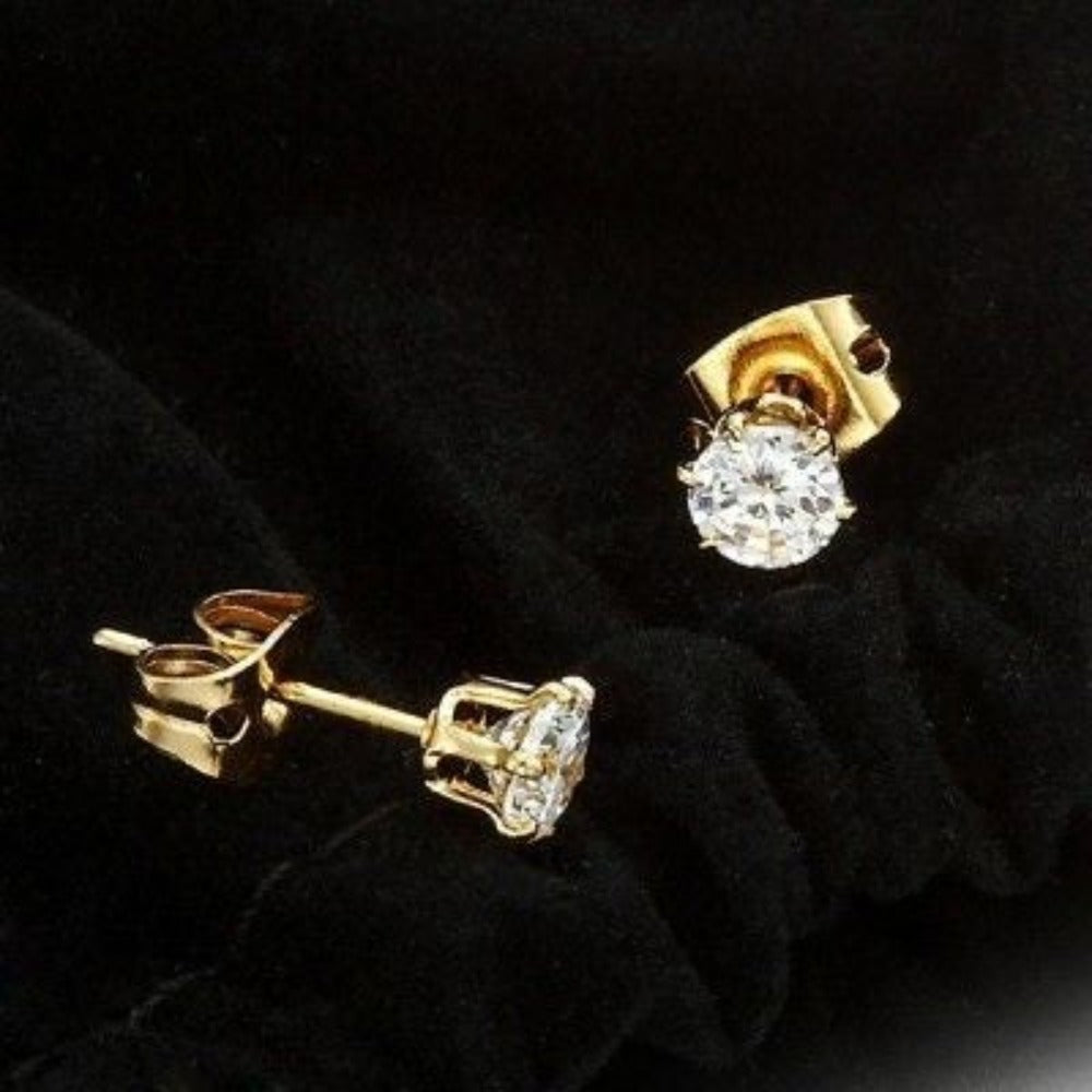 18ct Heavy Yellow Gold Plated Simulated Diamond Stud Earring-1