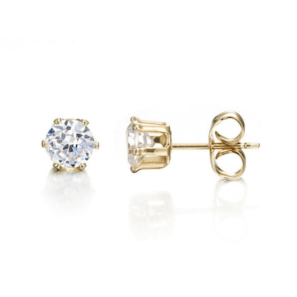 18ct Heavy Yellow Gold Plated & Simulated Diamond Stud Earring - USA Made-0