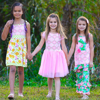 AnnLoren Girls Dress Pink Tulle & Pink Arabesque Party Dress-4