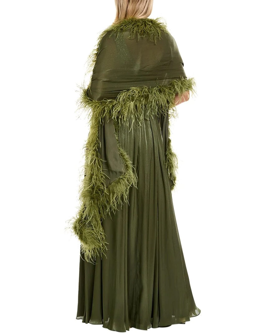 Badgley Mischka Feather Wrap Sequin Gown-3