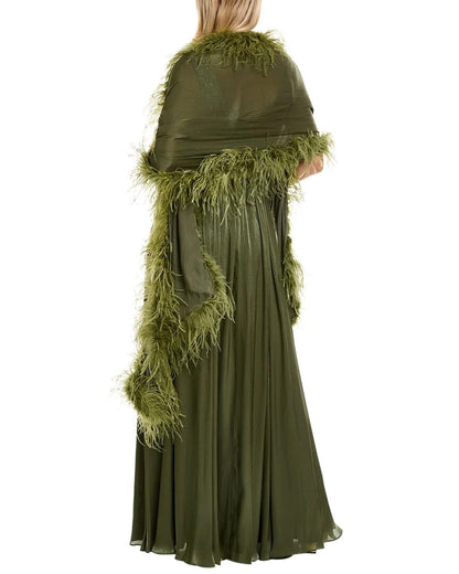 Badgley Mischka Feather Wrap Sequin Gown-3