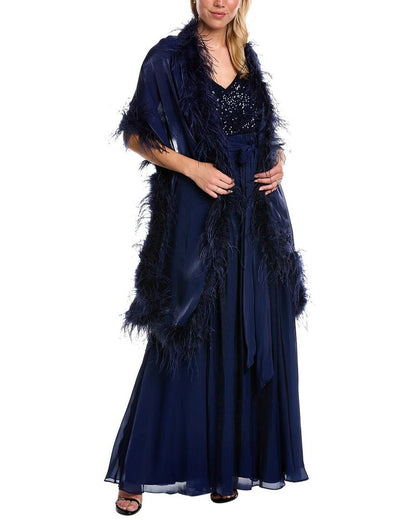 Badgley Mischka Feather Wrap Sequin Gown-4