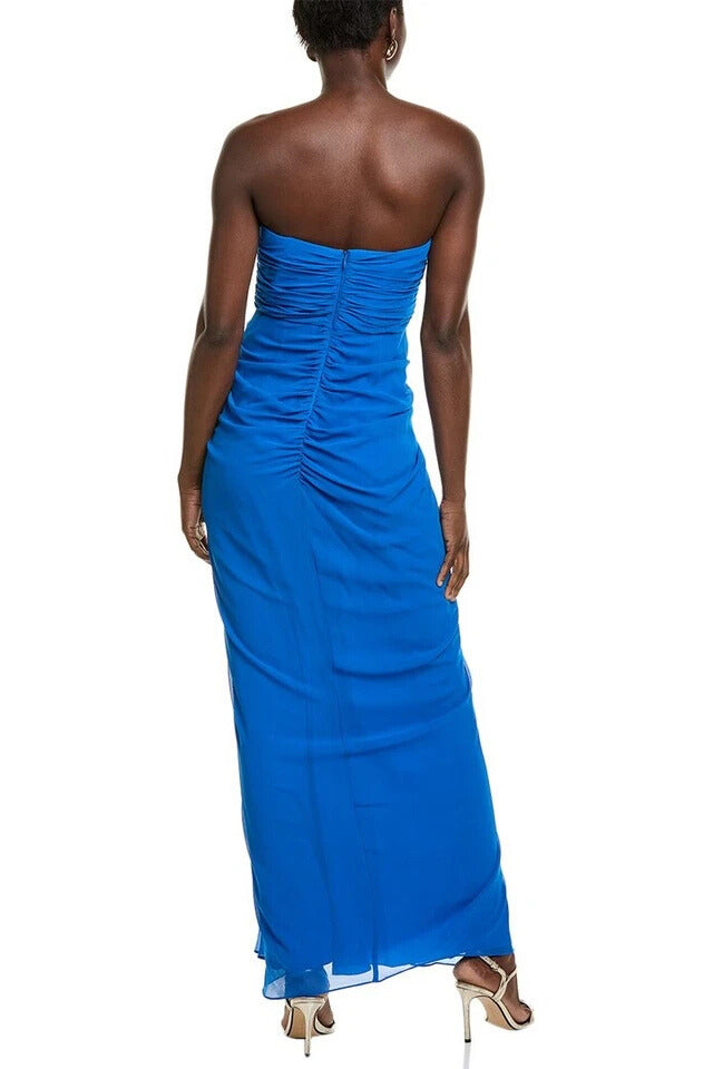 Badgley Mischka Strapless Dramatic Ruffle Front Design Back Zipper Closure Georgette Gown Dress-3