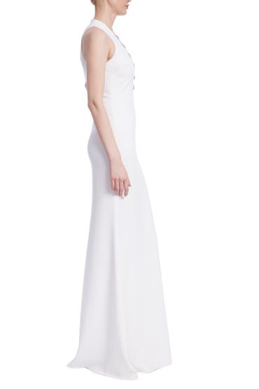 Badgley Mischka Sleeveless Crepe Embellished Broaches Deep V-Neck Silhouette Gown-1