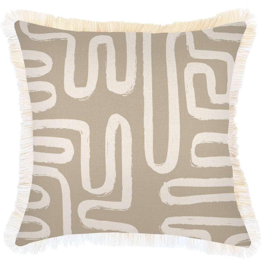 Cushion Cover-Coastal Fringe-Maze Taupe-45cm x 45cm