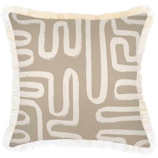Cushion Cover-Coastal Fringe-Maze Taupe-45cm x 45cm