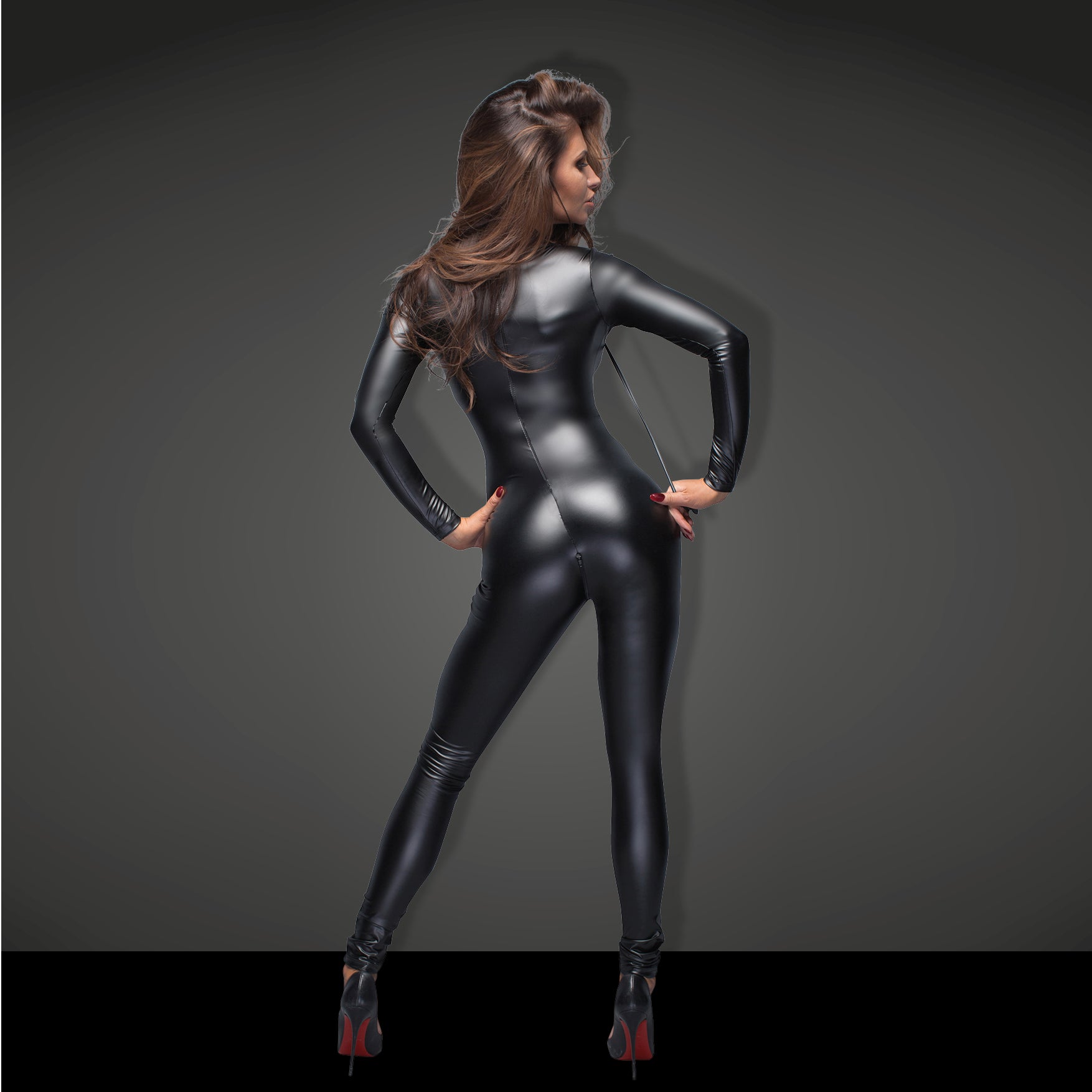 Powerwetlook Overall Leash Two-Way Zipper Catsuit-1