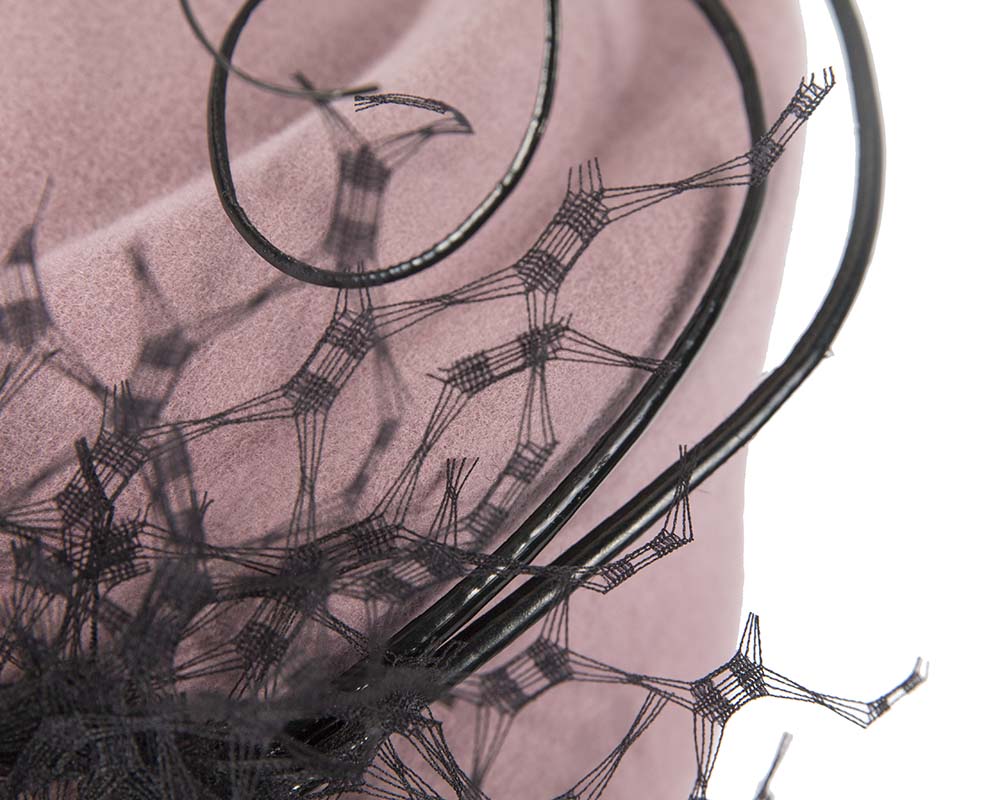 Large dusty pink winter felt pillbox hat for races