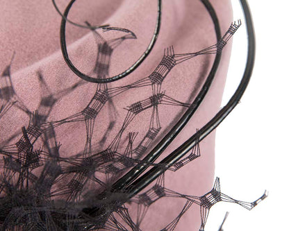 Large dusty pink winter felt pillbox hat for races