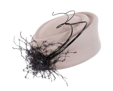 Large grey winter felt pillbox hat for races-1