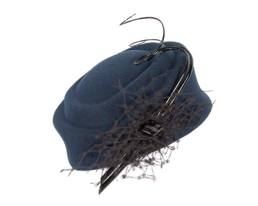 Large navy winter felt pillbox hat for races F572N-1