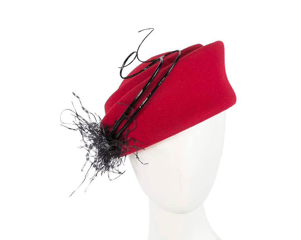 Large red winter felt pillbox hat for races buy online in Australia F572R-0